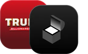 Two app icons side by side, one red with partially visible 'TRU' text and the other black featuring a stylized open box logo.