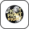 Circular graphic with three boxers and the text 'FIGHT FIGHT FIGHT' in bold yellow letters.