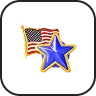 Golden utility pin featuring an American flag and a blue star.